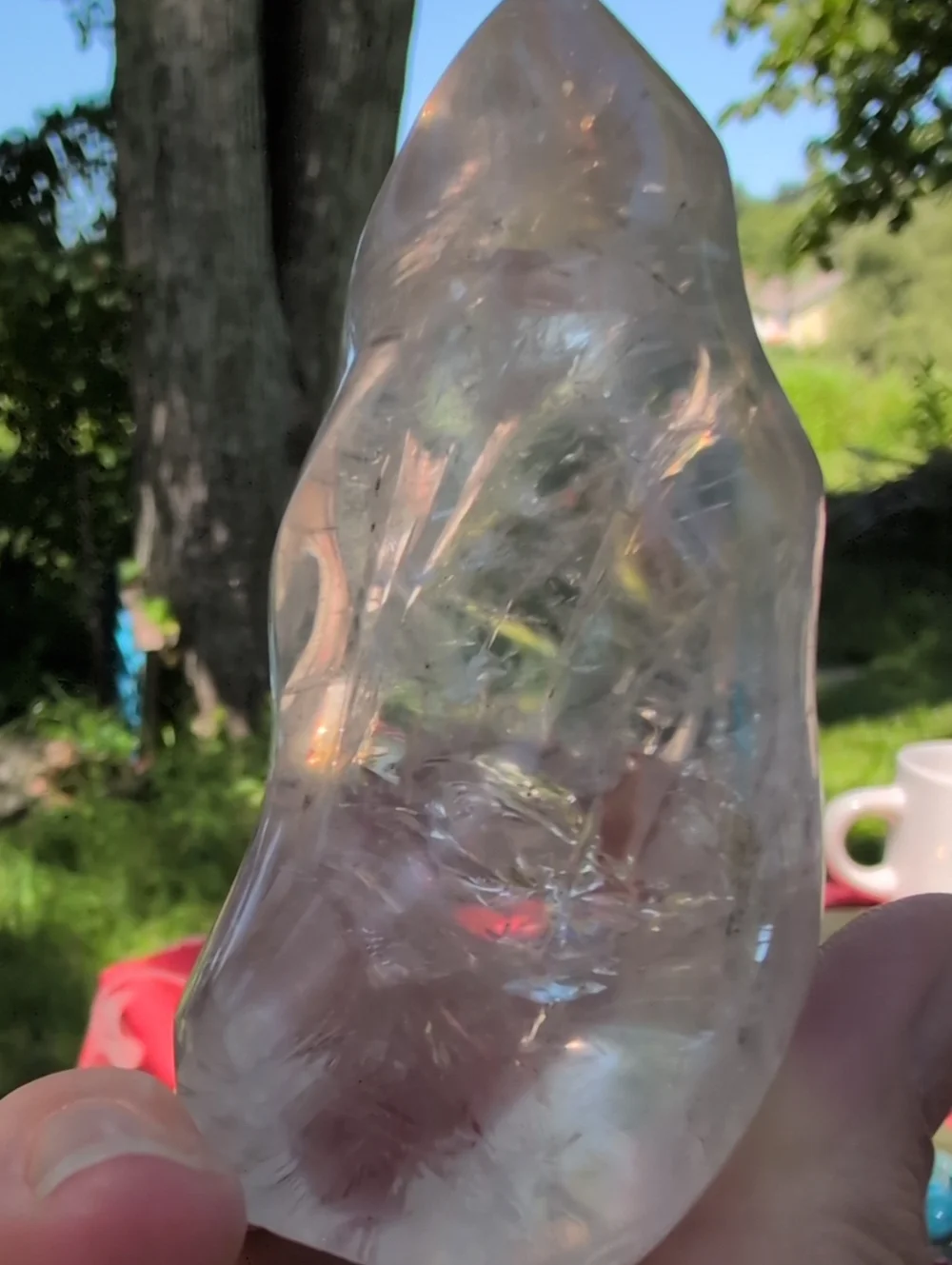 Clear Quartz Flame Tower Crystal Sculpture - Clear (String Bean)